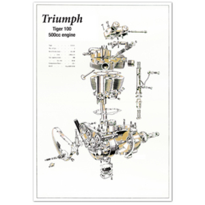 TRIUMPH 500cc Pre unit Tiger 100 Engine Poster